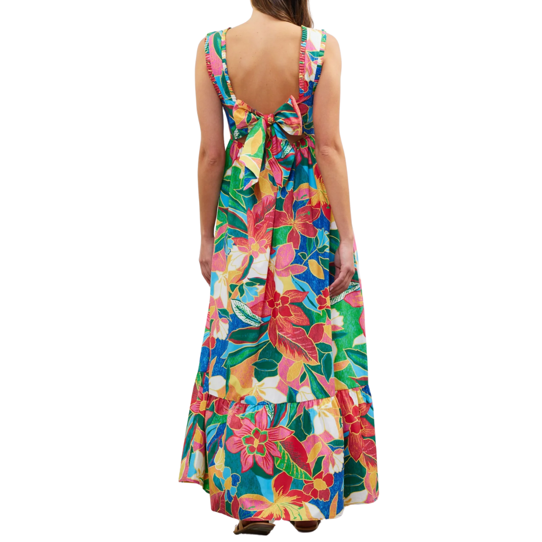PRINTED RUFFLE MAXI DRESS RED