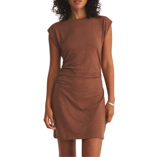 CAMINO TEXTURED MINI DRESS TEAKWOOD