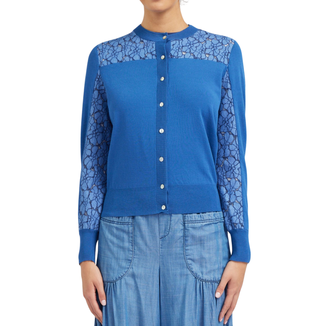 FLORAL LACE CARDIGAN BLUE