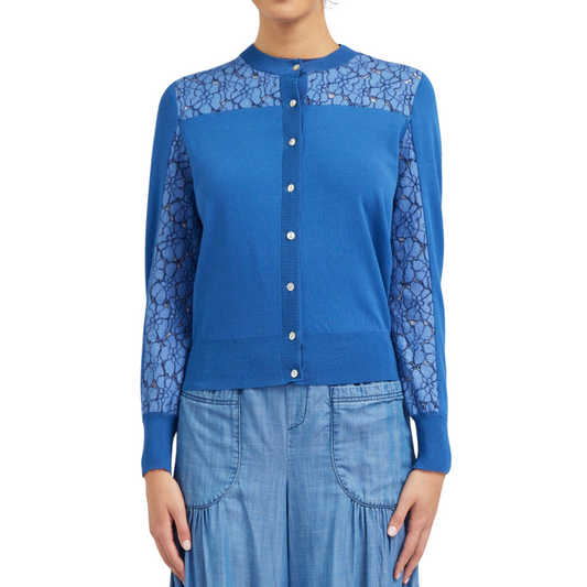 FLORAL LACE CARDIGAN BLUE