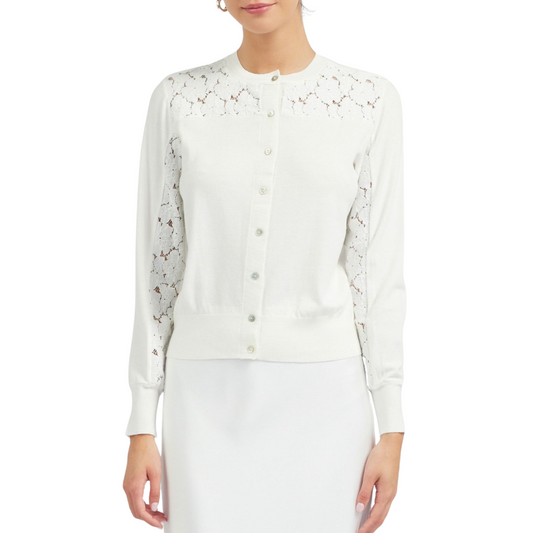 FLORAL LACE CARDIGAN WHITE