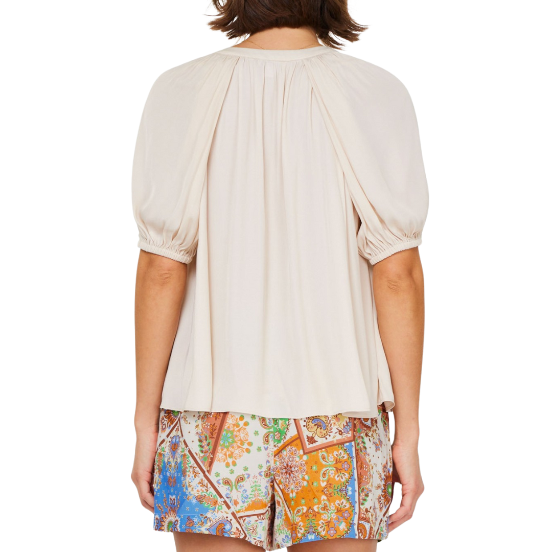 PUFF SLEEVE V-NECK BLOUSE LIGHT BEIGE