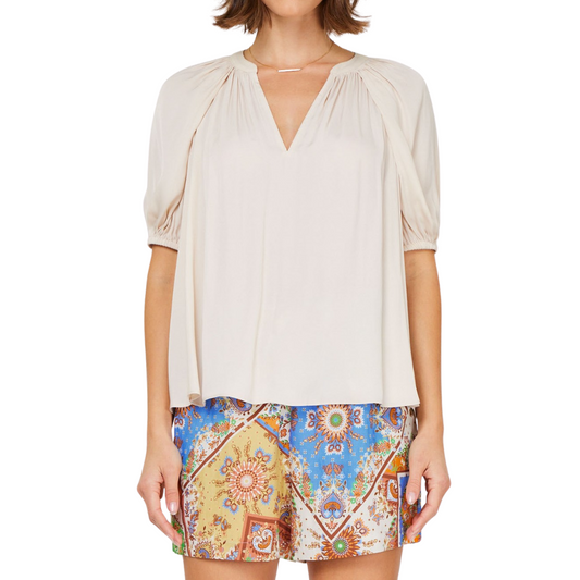 PUFF SLEEVE V-NECK BLOUSE LIGHT BEIGE
