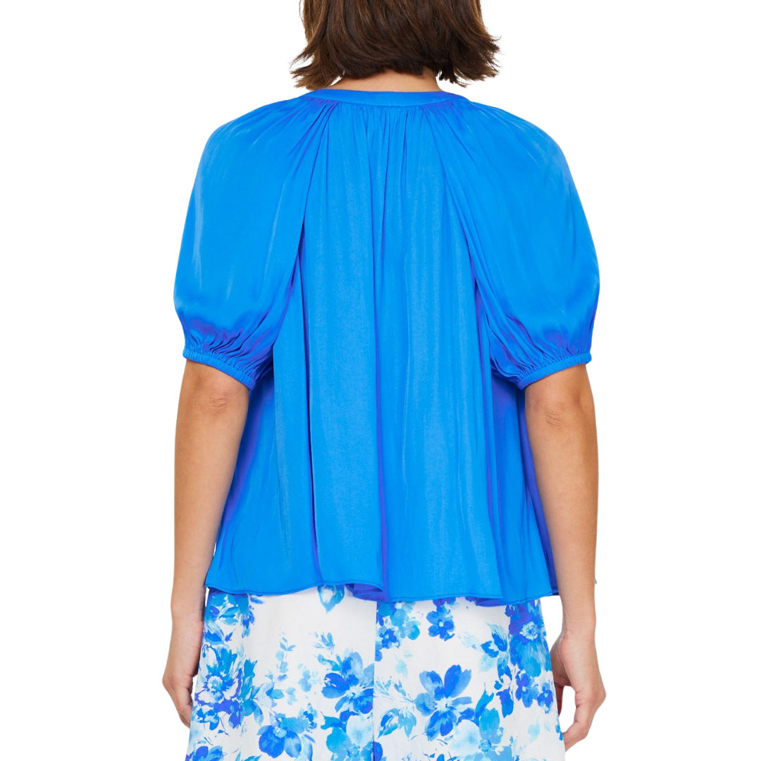 PUFF SLEEVE V-NECK BLOUSE AZURE