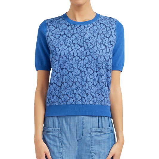 FLORAL LACE OVERLAY SWEATER BLUE
