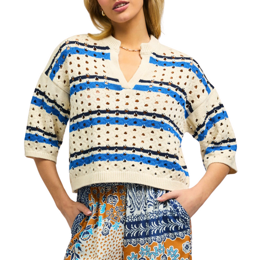 STRIPED CROCHET SWEATER BLUE