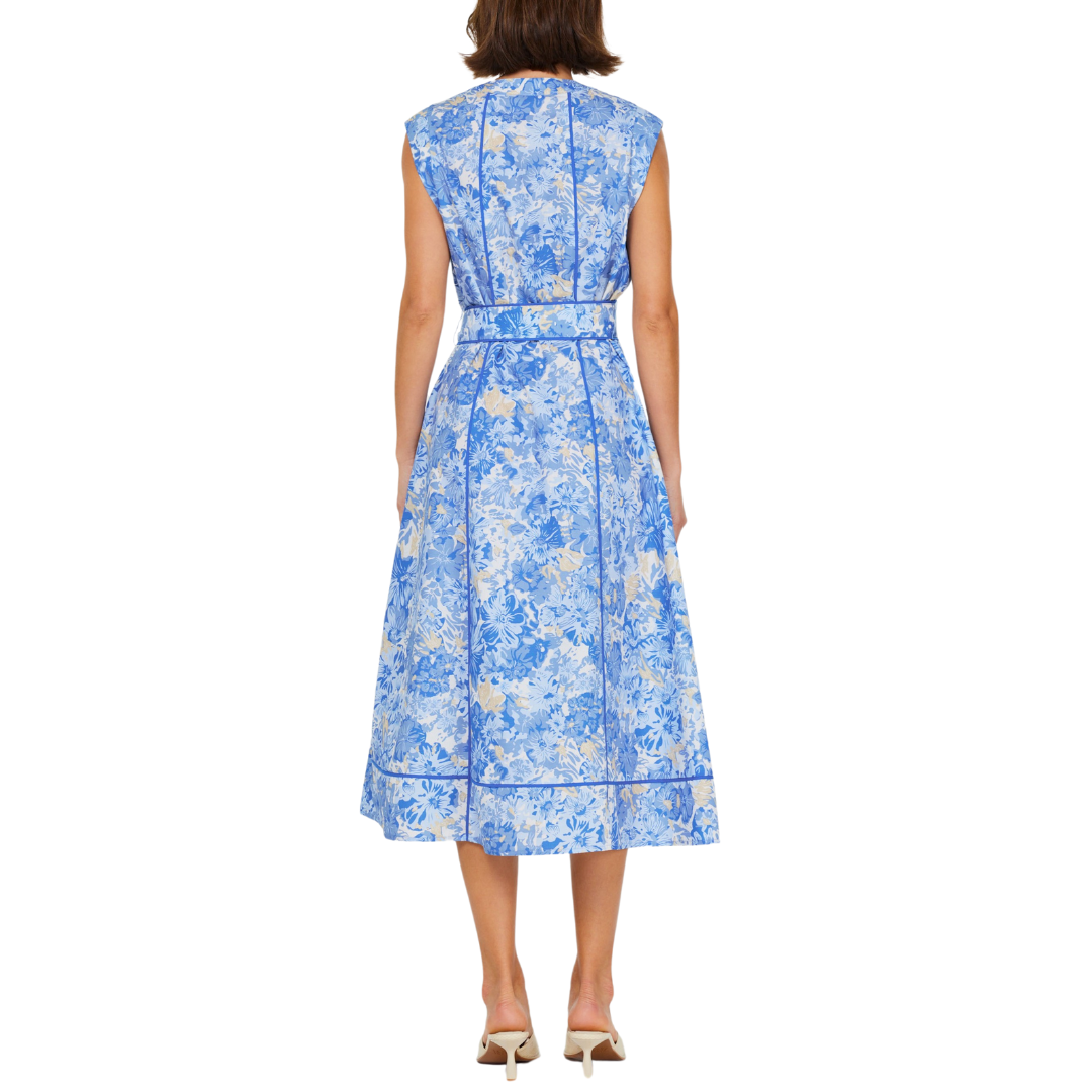 FLORAL PRINTED DRESS W/ BELT BLUE