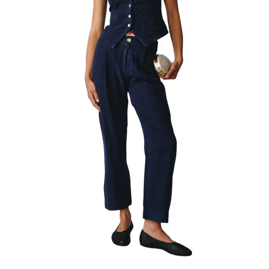 PLEATED WIDE LEG ANKLE PANT ITALIAN NAVY