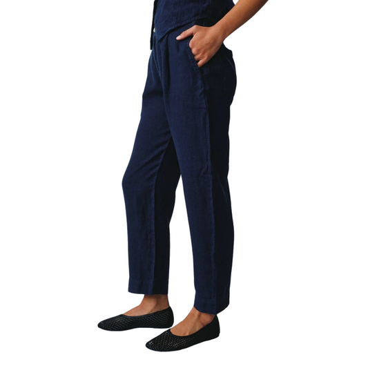 PLEATED WIDE LEG ANKLE PANT ITALIAN NAVY