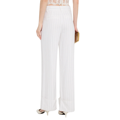 RAQUEL PINSTRIPE LINEN PANTS WHITE/BLACK