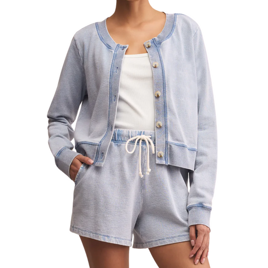 DAILY KNIT DENIM CARDIGAN WASHED INDIGO