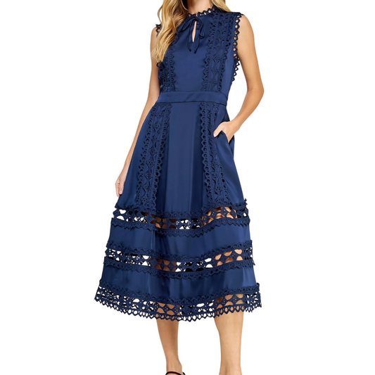 SCALLOP EDGE CROCHET DRESS NAVY
