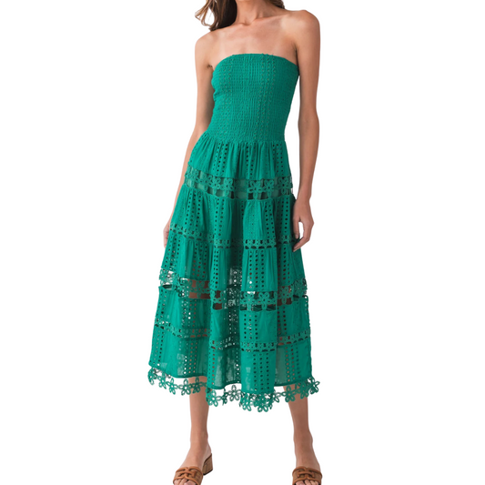 EYELET LACE TUBE DRESS EMERALD