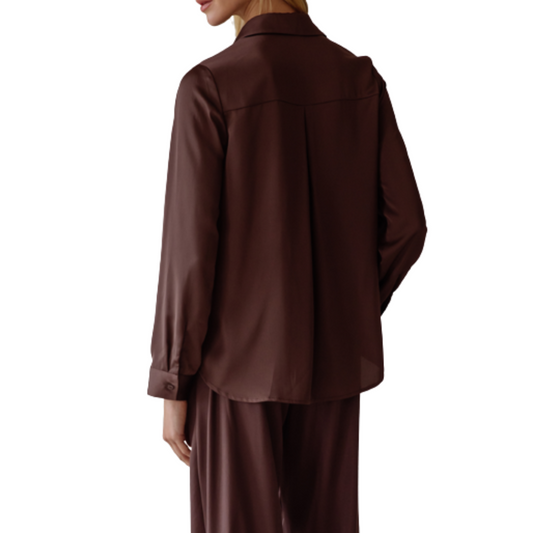 LONG SLEEVE SATIN BLOUSE ESPRESSO
