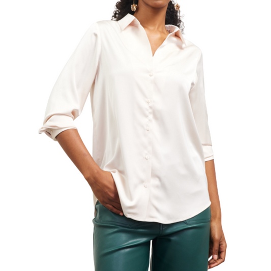 LONG SLEEVE SATIN BUTTON DOWN BLOUSE SHELL
