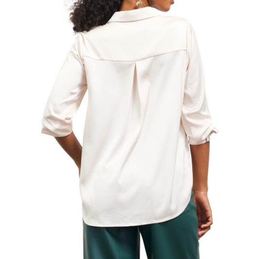 LONG SLEEVE SATIN BUTTON DOWN BLOUSE SHELL