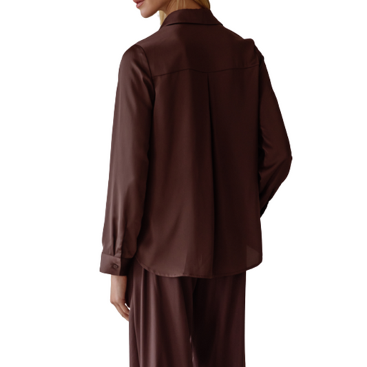 LONG SLEEVE BUTTON DOWN BLOUSE CHOCOLATE