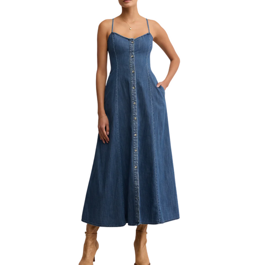 ANGEL EYES DENIM MIDI DRESS