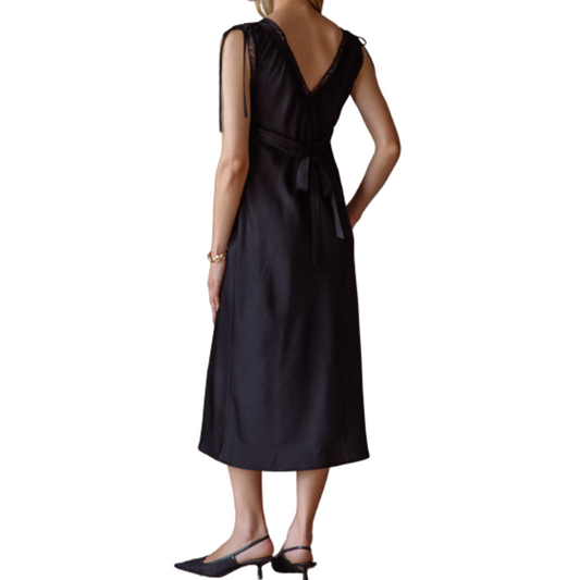 TIE LACE TRIM SLIP DRESS BLACK