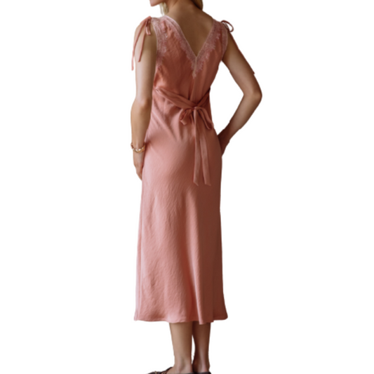 TIE LACE TRIM SLIP DRESS RUST