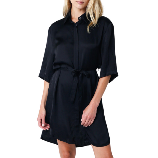 ANDREA SATIN SHIRT DRESS BLACK