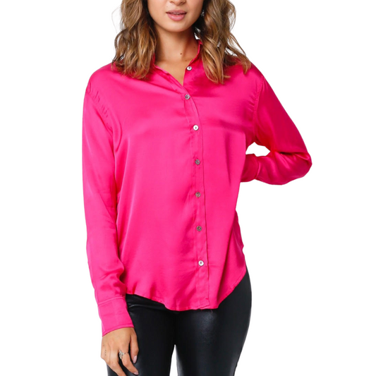 LONG SLEEVE SATIN TOP HOT PINK