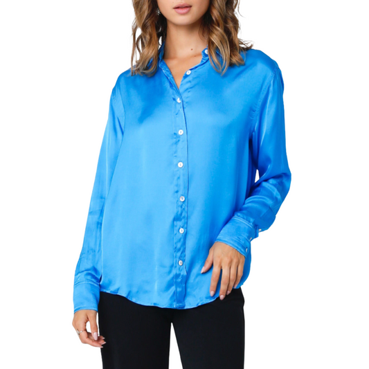 LONG SLEEVE SATIN TOP VIVID BLUE