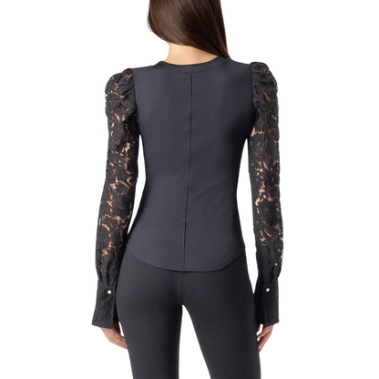 MACOY LACE COMBO TOP BLACK