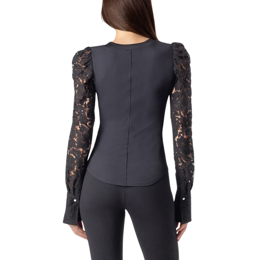 MACOY LACE COMBO TOP BLACK