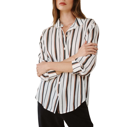BOYFRIEND STRIPE BUTTON DOWN AUTUMN LUREX STRIPE