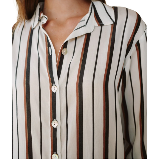BOYFRIEND STRIPE BUTTON DOWN AUTUMN LUREX STRIPE