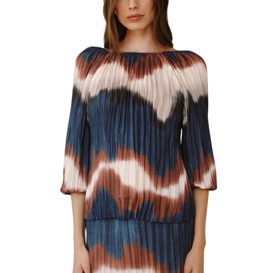 PLEATED BUBBLE SLEEVE BLOUSE MIDNIGHT