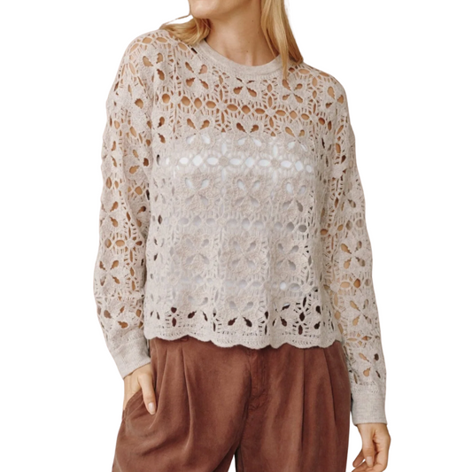 CROCHET CREW NECK SWEATER ALMOND