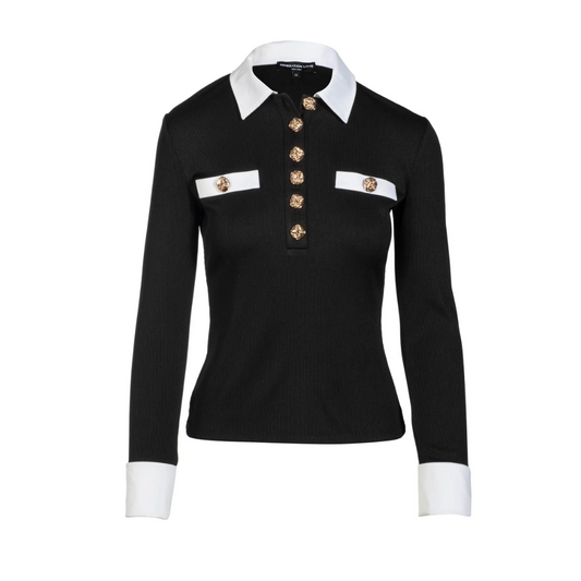 ASHER POPLIN COMBO TOP BLACK/WHITE