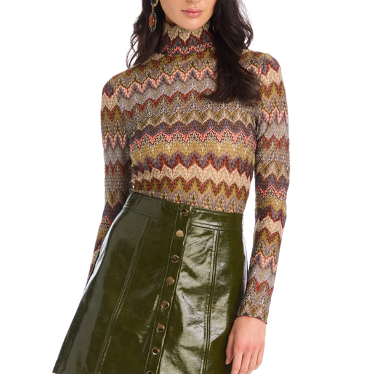 CONNER KNIT TOP OLIVE CHEVRON