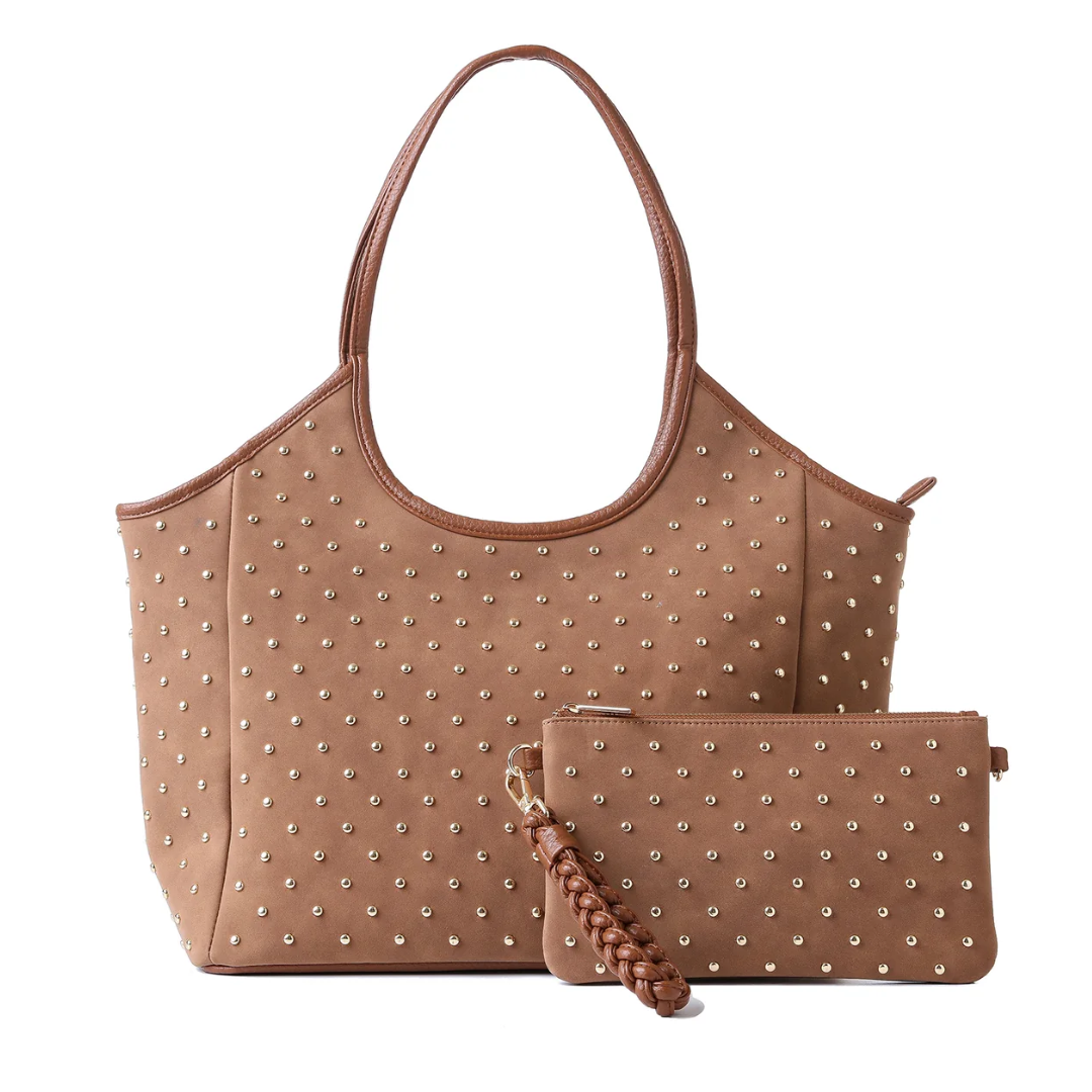 ISLA STUDDED TOTE SADDLE
