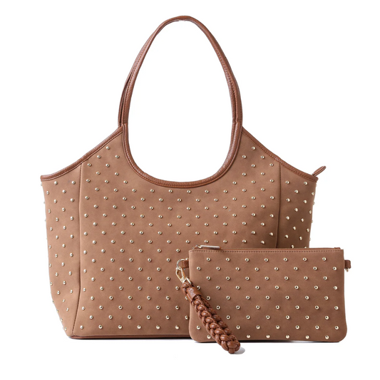 ISLA STUDDED TOTE SADDLE