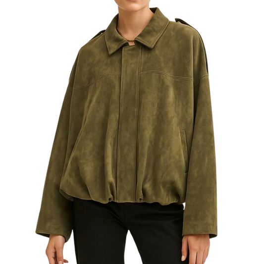 FAUX SUEDE BOMBER JACKET ARMY