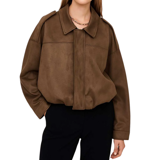 FAUX SUEDE BOMBER JACKET MOCHA