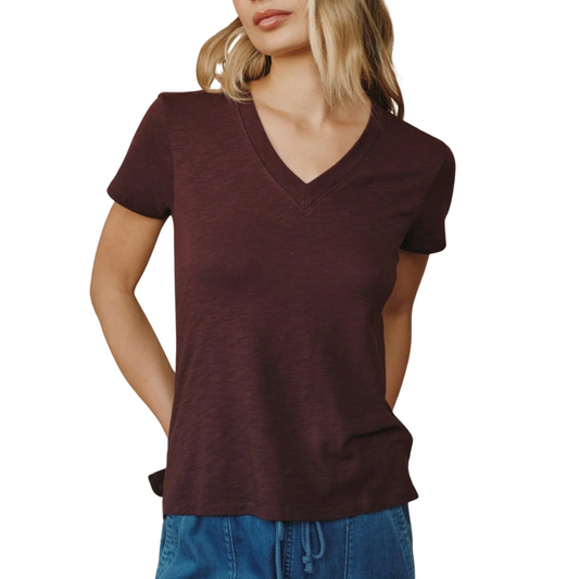 SIDE SLIT V-NECK TEE PINOT