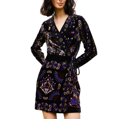 ARABESQUE BLACK MINI WRAP DRESS