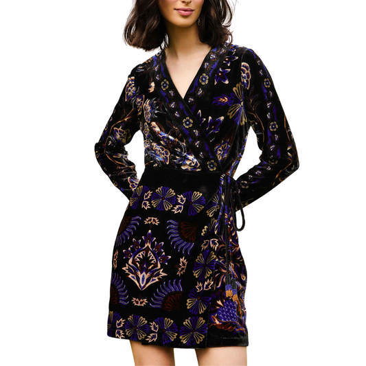 ARABESQUE BLACK MINI WRAP DRESS