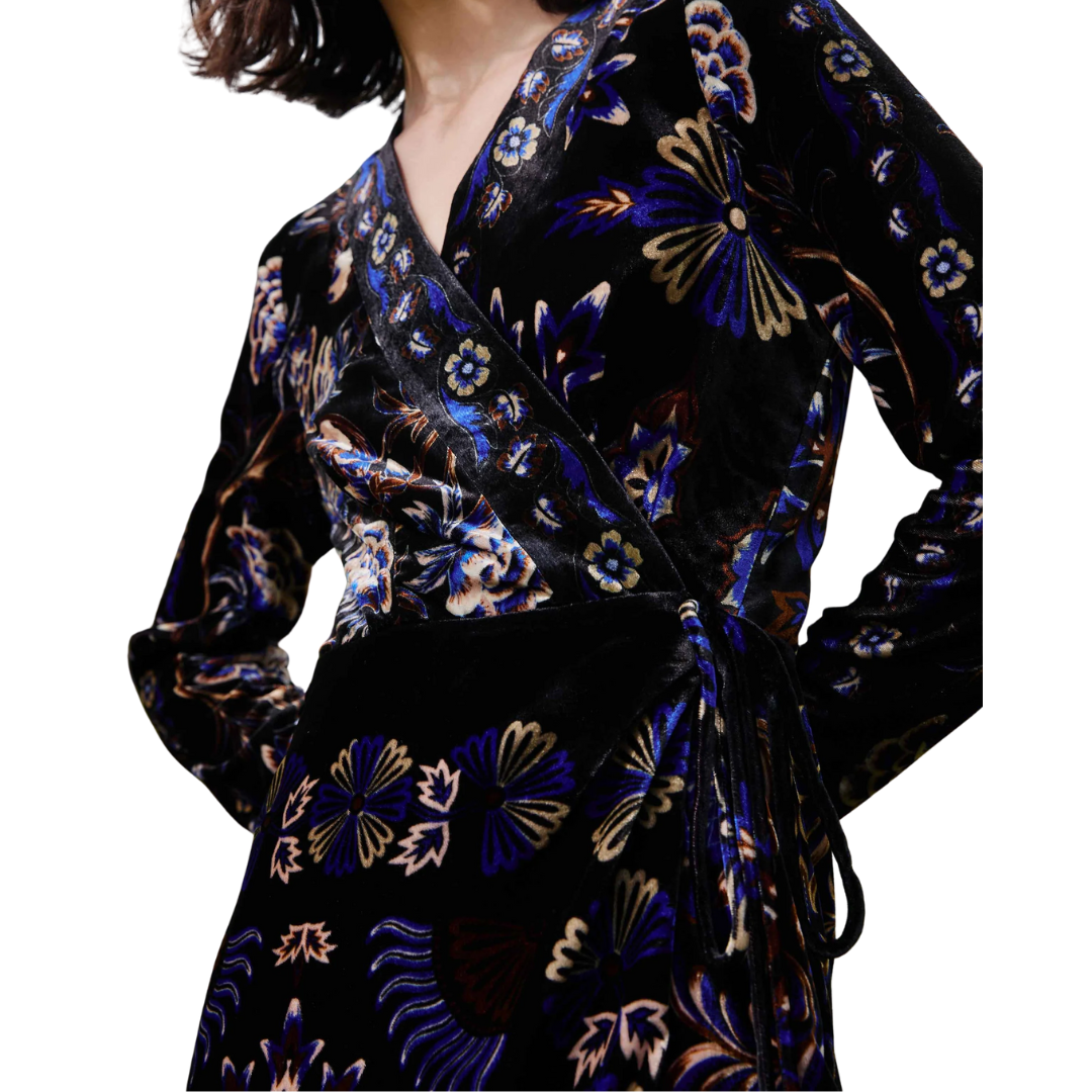 ARABESQUE BLACK MINI WRAP DRESS