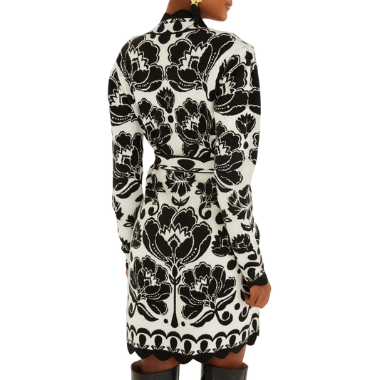 FLORAL ARABESQUE KNIT DRESS CREAM