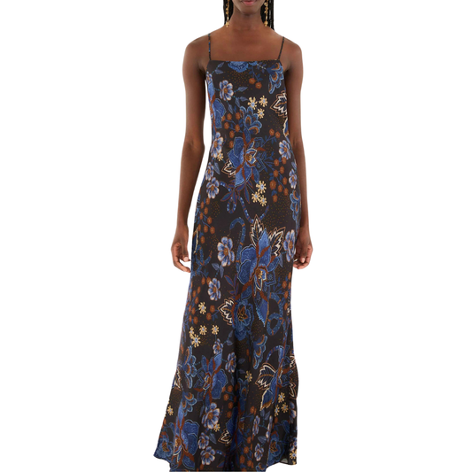 SNAKES BOUQUET SLIP MAXI DRESS BLACK