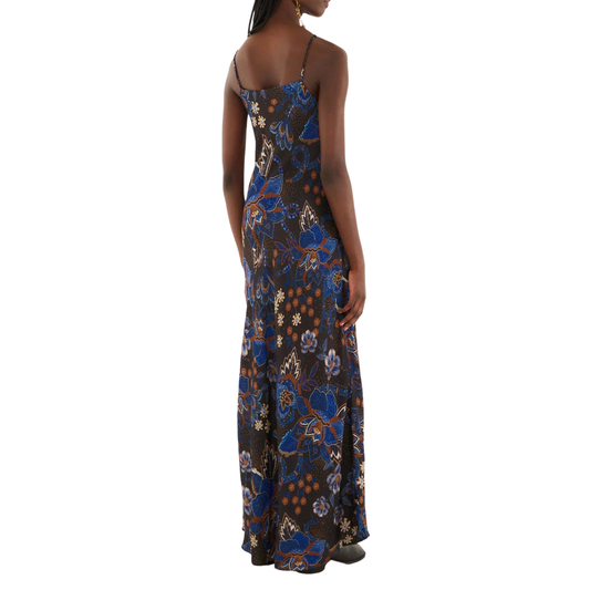 SNAKES BOUQUET SLIP MAXI DRESS BLACK