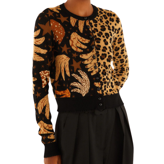 BANANA LEOPARD MIXED CARDIGAN