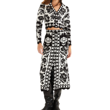 FLORAL ARABESQUE KNIT CARDIGAN