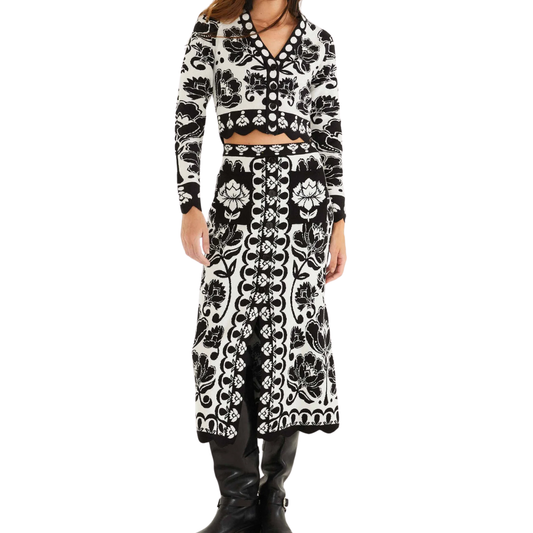 FLORAL ARABESQUE KNIT CARDIGAN