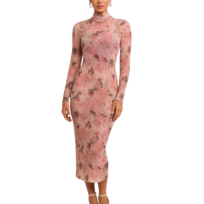 FLORAL BODYCON MAXI DRESS PINK